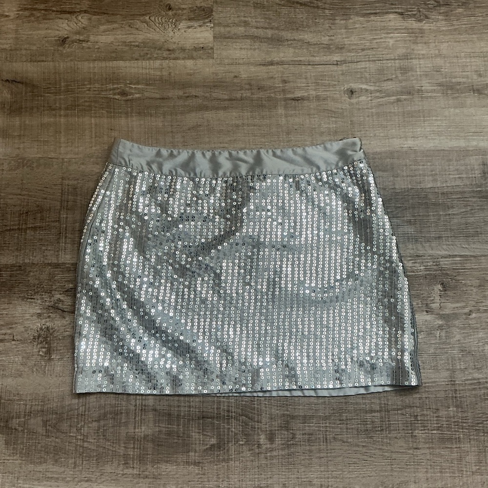 Y2K Gap Factory Silver Sequin Mini Skirt Womens Size 12 Lined Party Club Wear